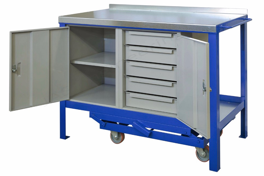 Mobile Workbench with Cupboard and Drawers