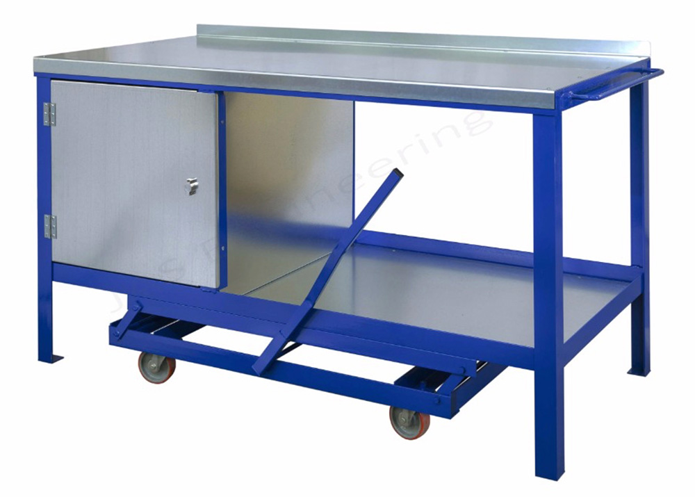 Mobile Workbench with Cupboard and Bottom Shelf