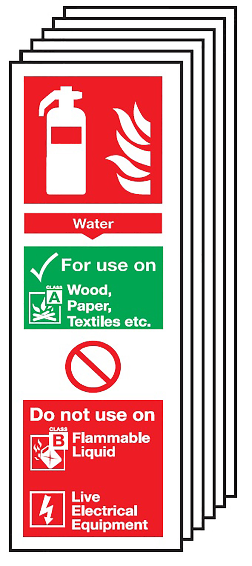 Water Extinguisher For Use On 300x100mm Safety Sign Pack of 6