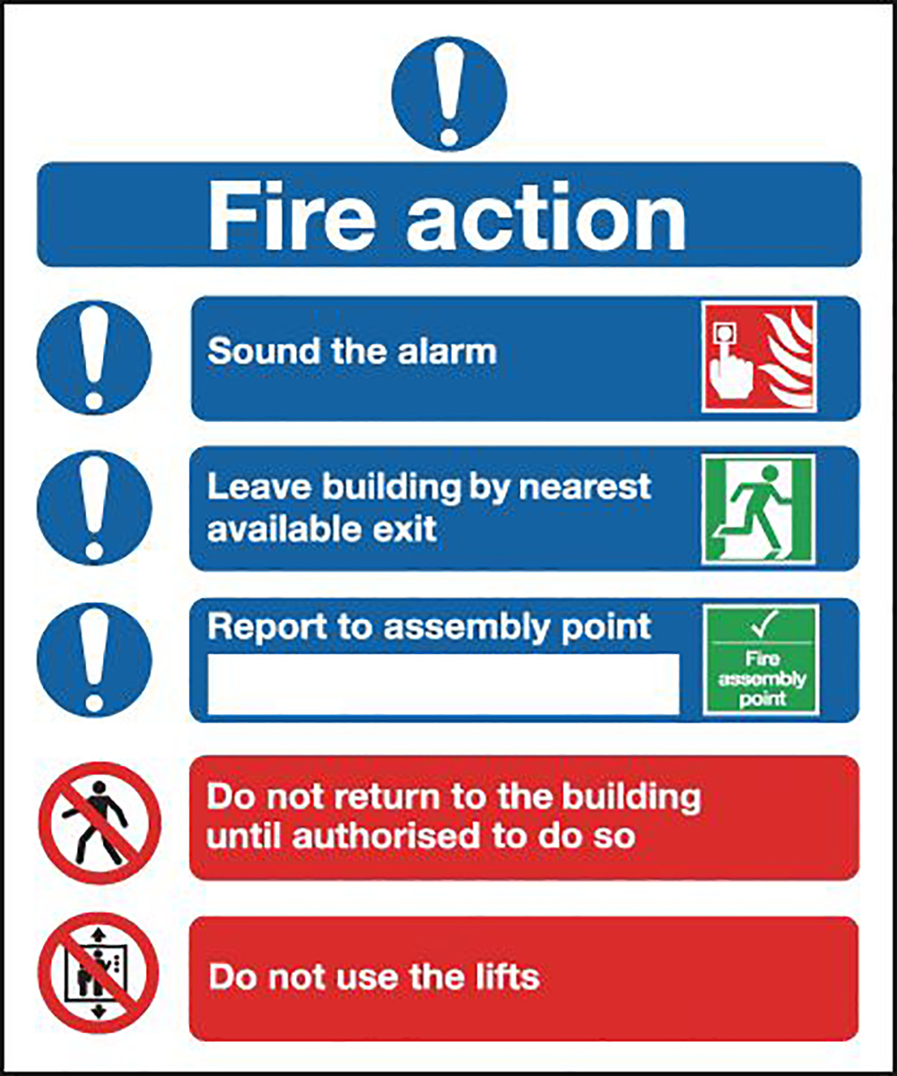 Fire Action Notice  Symbolised   210x148mm 1.2mm Rigid Plastic Safety Sign Pack of 6 