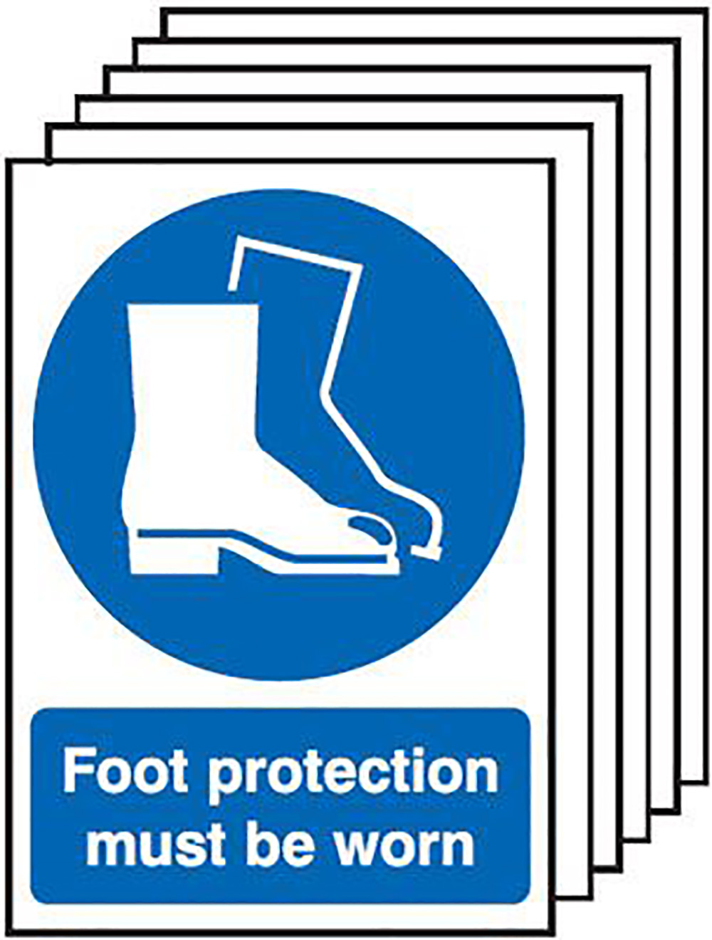 Foot Protection Must Be Worn  210x148mm Self Adhesive Vinyl Safety Sign Pack of 6 