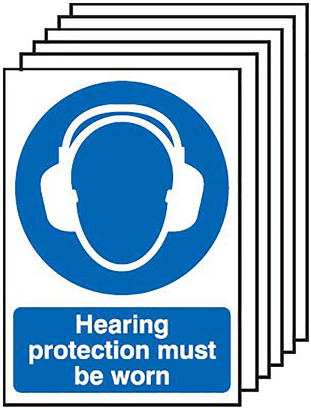 Hearing Protection Must Be Worn  297x210mm Self Adhesive Vinyl Safety Sign Pack of 6 