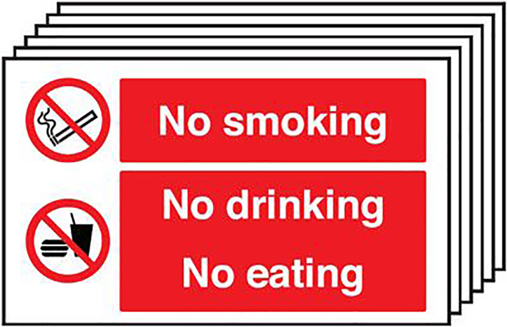 No Smoking No Drinking No Eating  300 x 500mm Rigid Sign Pack of 6 Signs
