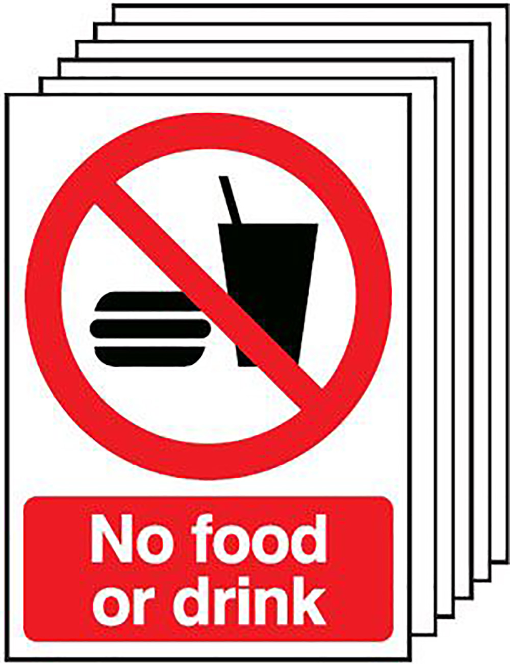 No Food or Drink   420x297mm 1.2mm Rigid Plastic Safety Sign Pack of 6 