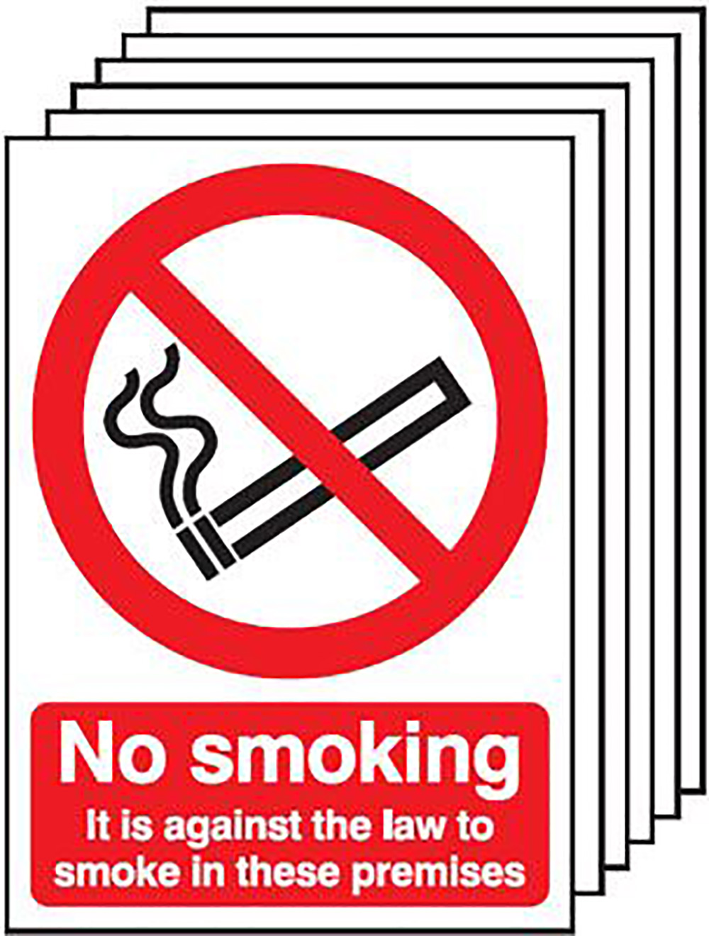 No Smoking It Is Against The Law   210x148mm 1.2mm Rigid Plastic Safety Sign Pack of 6 