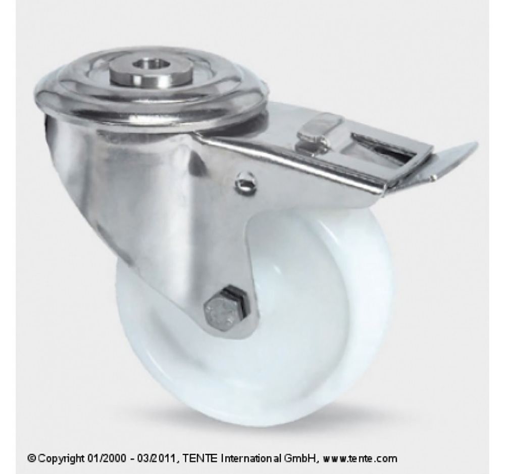 MD Bolt Hole Swivel Braked Castor - 100mm - Nylon