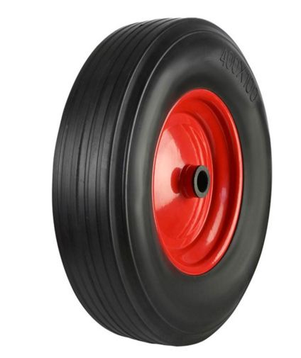 Black Solid Rubber Tyre  Red Metal Ctr Wheel - 400mm - Roller