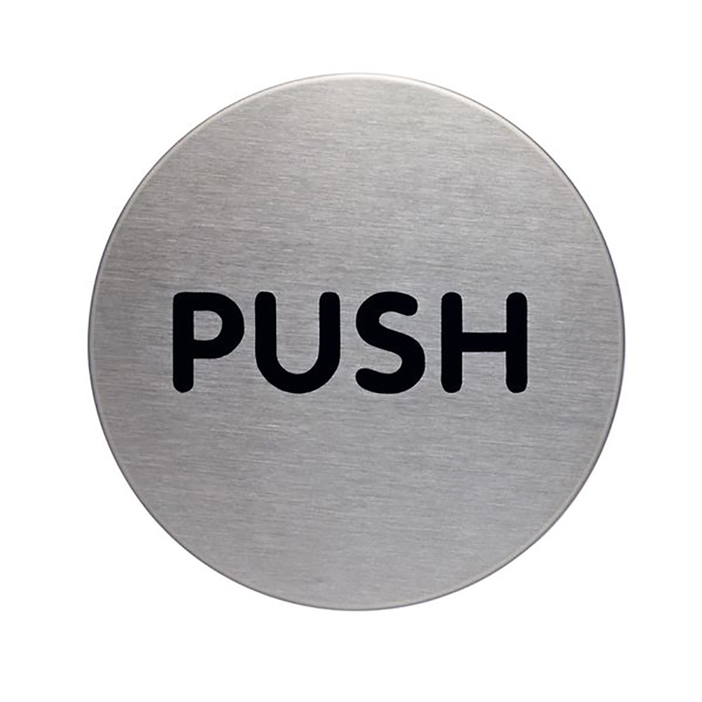 Push picto door sign 65mm Brushed Stainless Steel Safety Sign  