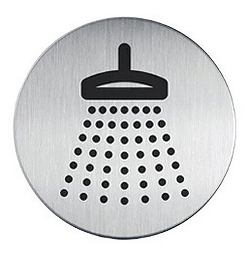 Shower picto door sign 83mm Brushed Stainless Steel Safety Sign
