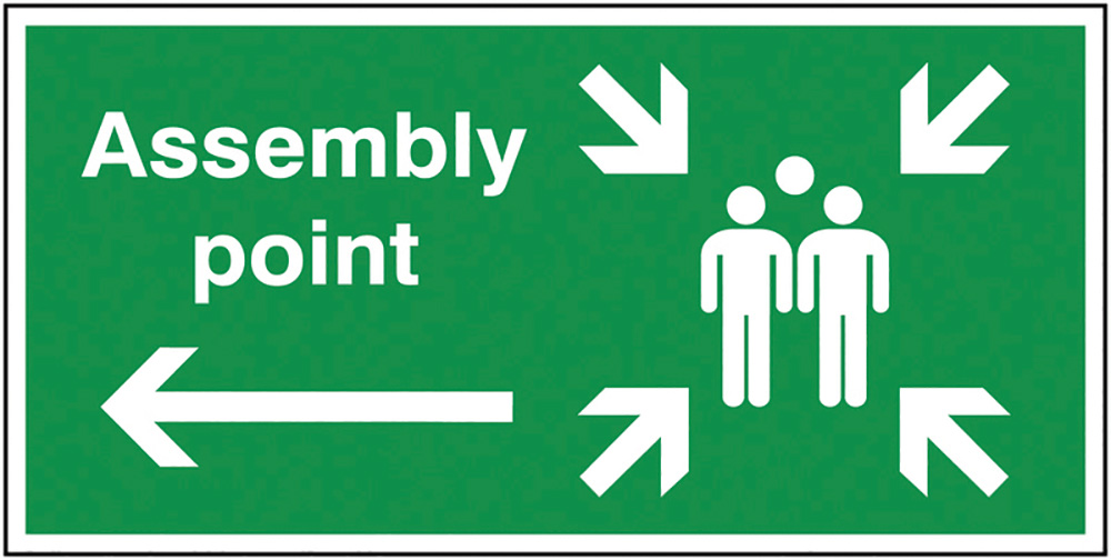 Assembly Point Arrow Left  150x300mm 1.2mm Rigid Plastic Safety Sign  
