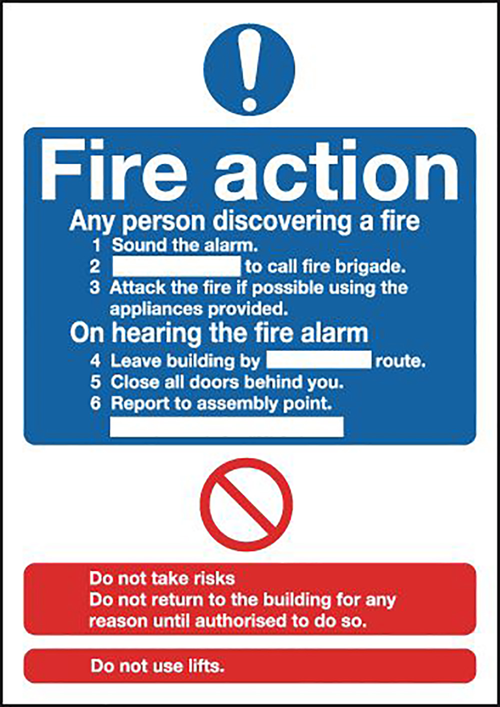 Fire Action Notice  Standard   297x210mm Self Adhesive Vinyl Safety Sign  