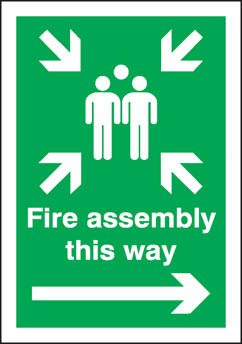Fire assembly this way  right arrow   400x300mm 3mm Aluminium Safety Sign