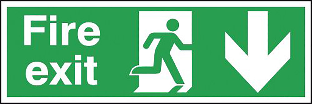 Fire Exit Running Man Arrow Down 0.9mm Aluminium Safety Sign