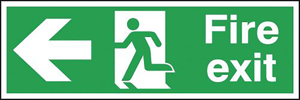 Fire Exit Running Man Arrow Left 150 x 450mm Polycarbonate Safety Sign
