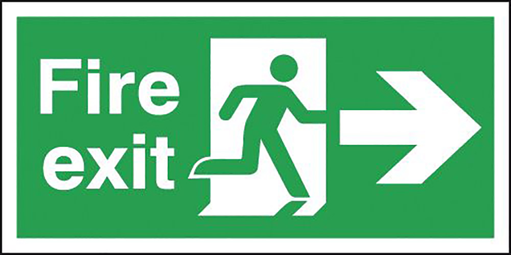 Fire Exit Running Man Arrow Right  150x300mm Self Adhesive Vinyl Safety Sign  