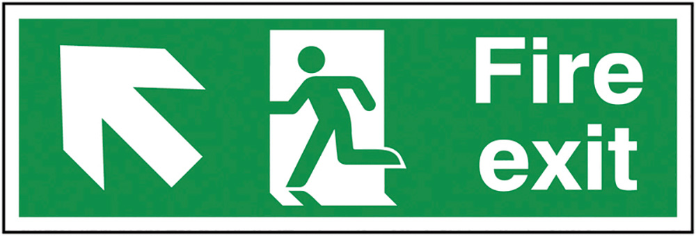Fire Exit Running Man Arrow Up Left  150x300mm Self Adhesive Vinyl Safety Sign  