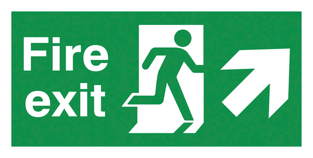 Fire Exit Running Man Arrow Up Right 1.2mm Rigid Plastic Safety Sign  