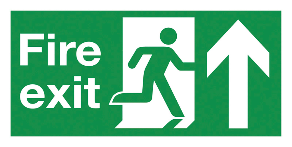 Fire Exit Running Man Arrow Up  150x300mm Self Adhesive Vinyl Safety Sign  