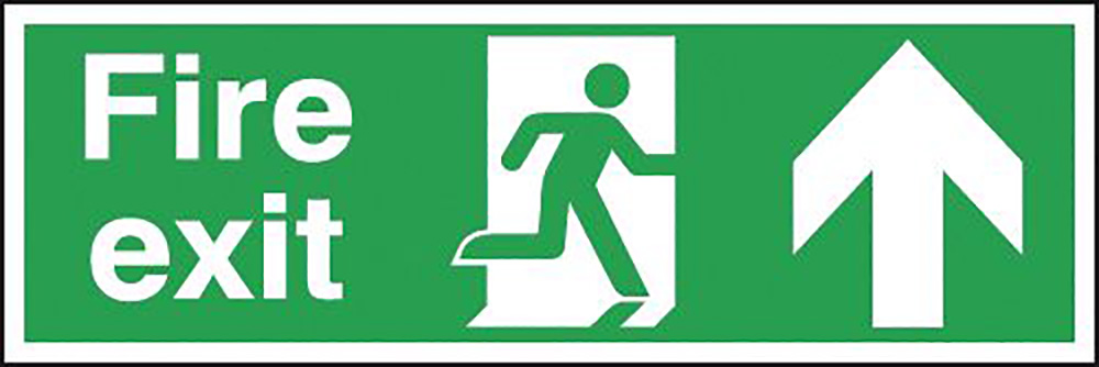 Fire Exit Running Man Arrow Up  150x450mm Self Adhesive Vinyl Safety Sign  