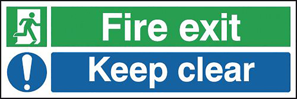 Fire Exit Keep Clear  150x450mm 1.2mm Rigid Plastic Safety Sign  
