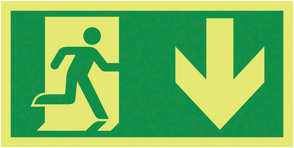 Running Man Arrow Down 150x300mm - Nite Glo Safety Sign Nite Glo Sign