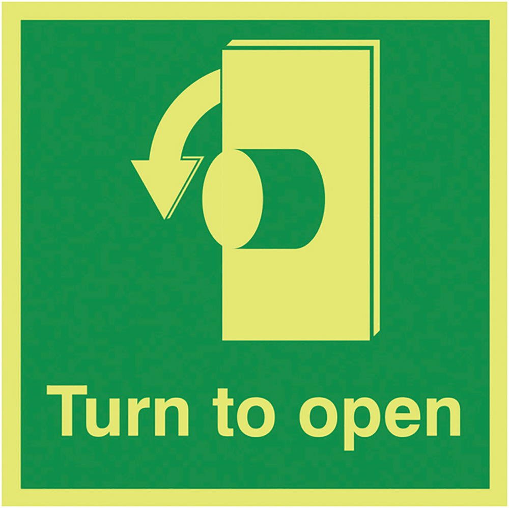 Turn To Open Anti-Clockwise 125 x 125mm - Nite Glo Safety Sign