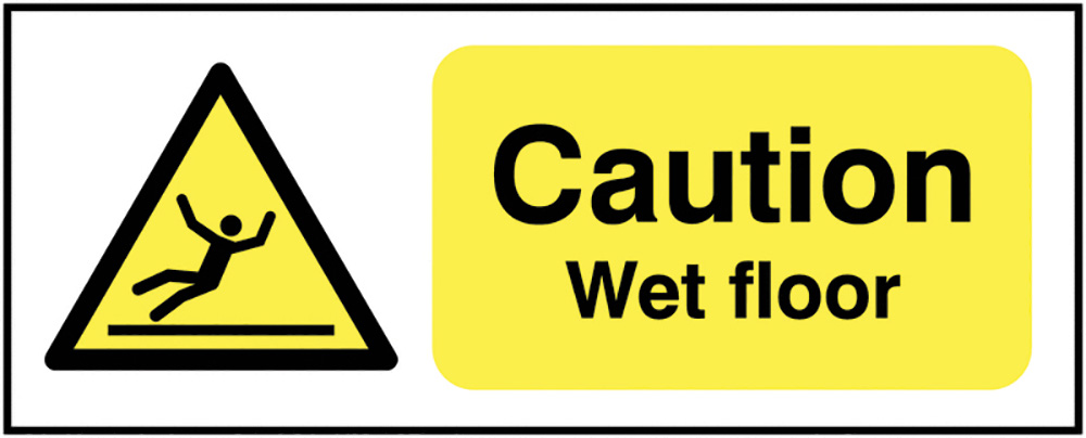 Caution Wet Floor 100x250mm Rigid Plastic Safety Sign Long