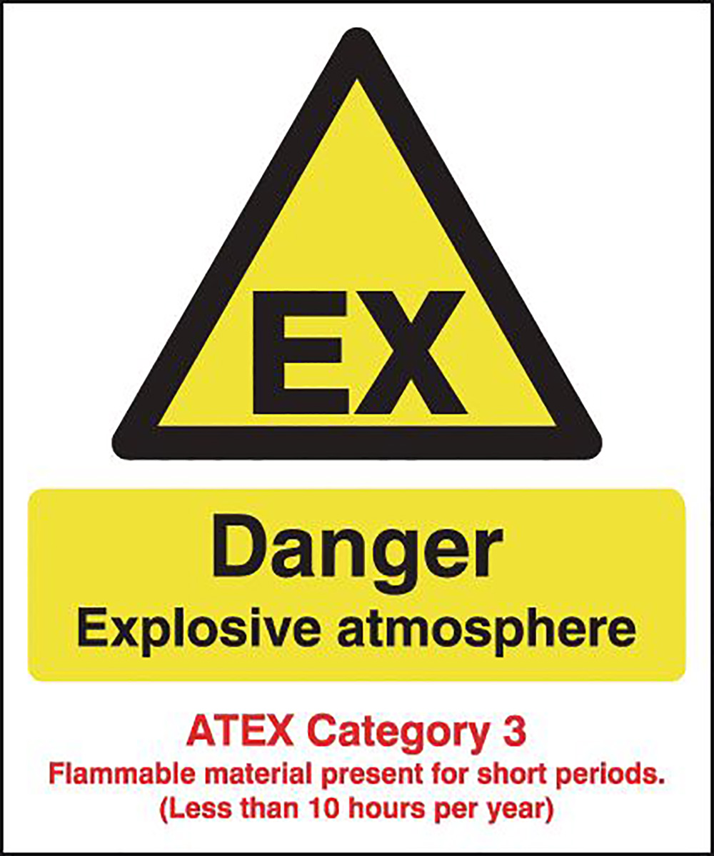 Danger Explosive Atmosphere  ATEX Category 3  297x210mm 1.2mm Rigid Plastic Safety Sign  
