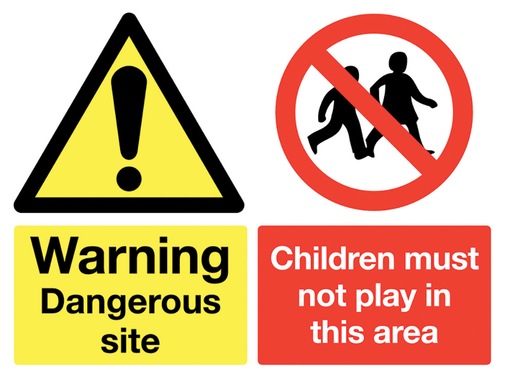 450x600mm Warning Dangerous site Children must not play stanchion sign