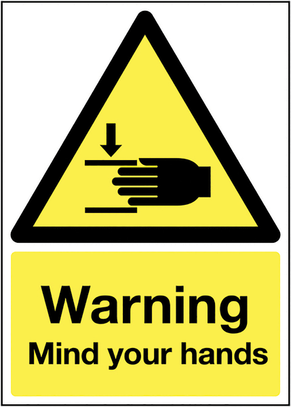 Warning Mind Your Hands 210x148mm Self Adhesive Vinyl Safety Sign  