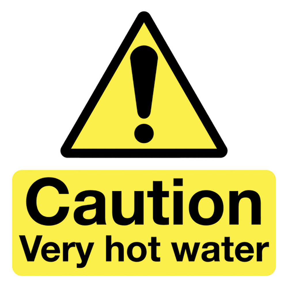Caution Very Hot Water 50x50mm Self Adhesive Vinyl  - Pack of 10 
