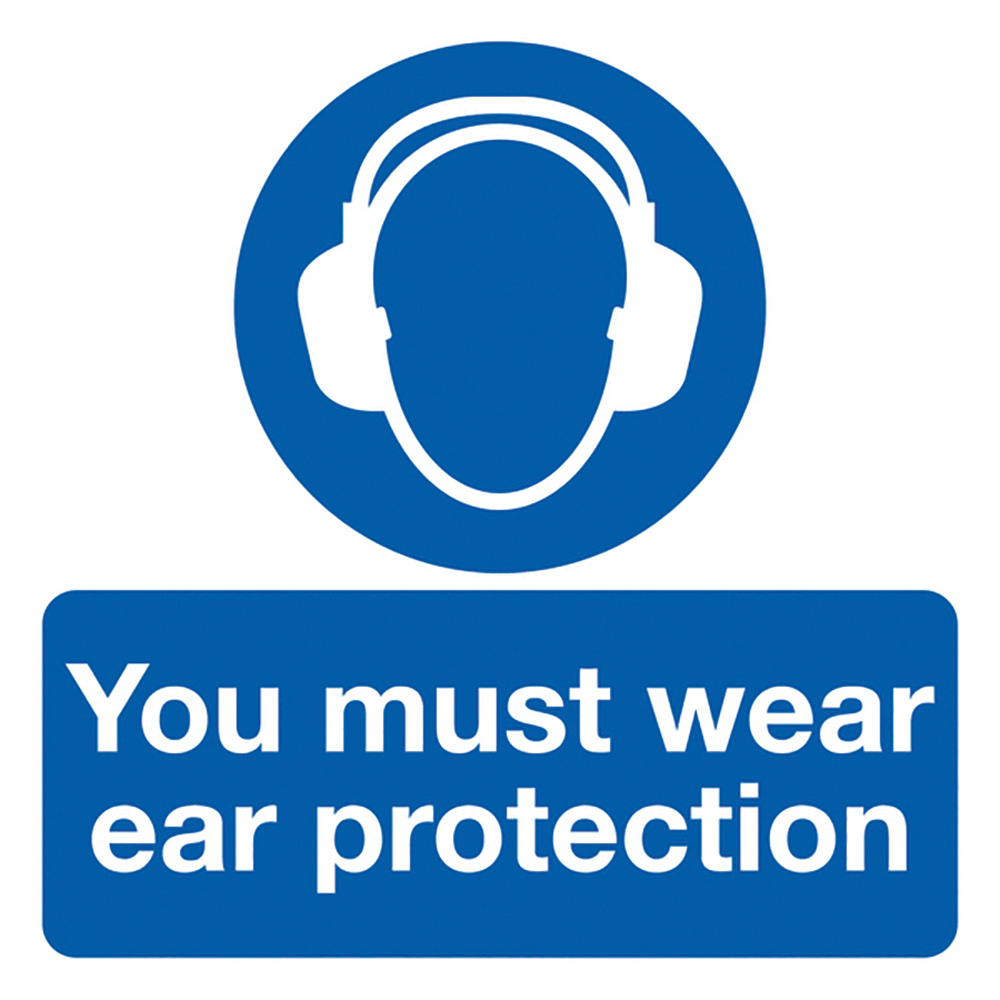 You Must Wear Ear Protection 50x50mm Self Adhesive Vinyl Sign Pk of 10 