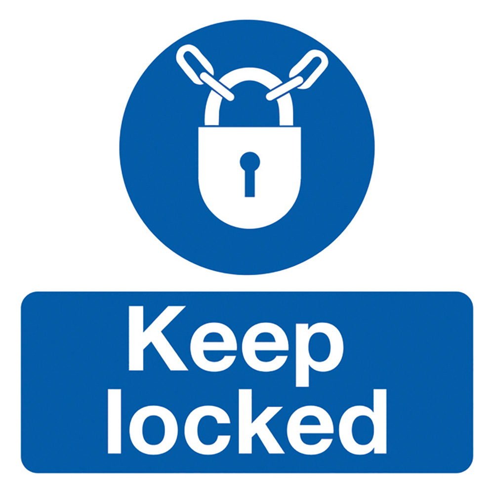 Keep Locked 50x50mm Self Adhesive Vinyl Sign Pack of 10 