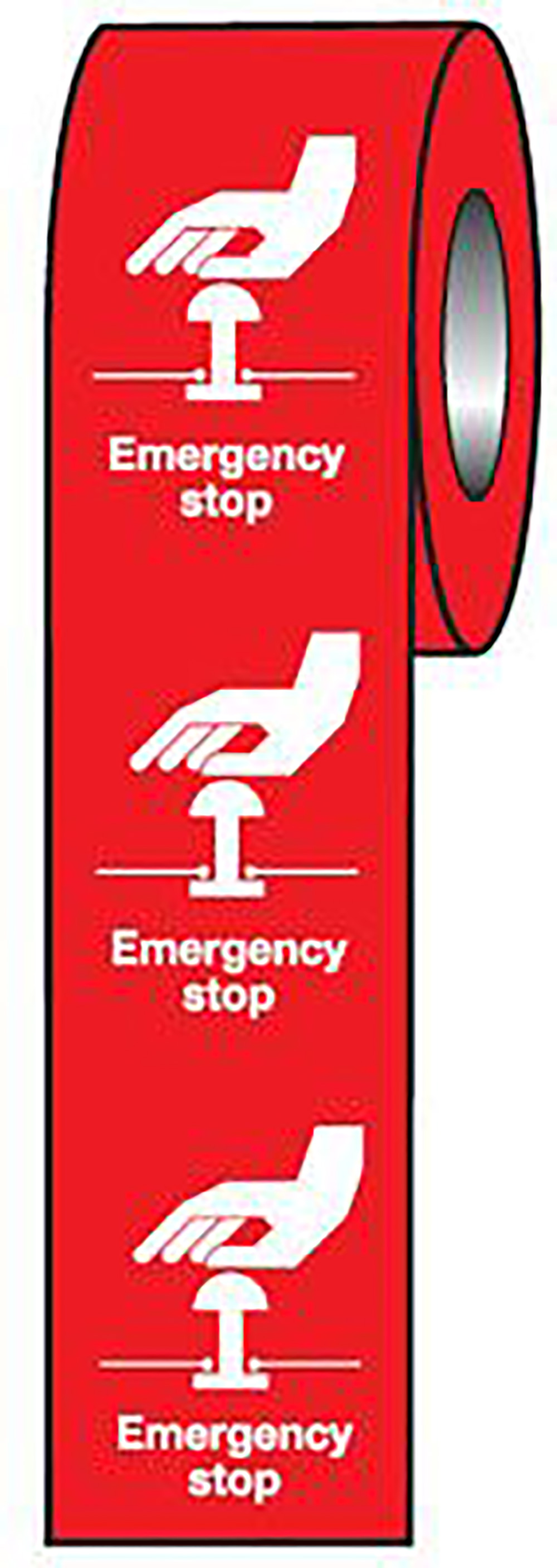 Emergency Stop Red 75 x 55mm Self Adhesive Vinyl Safety Sign - 250