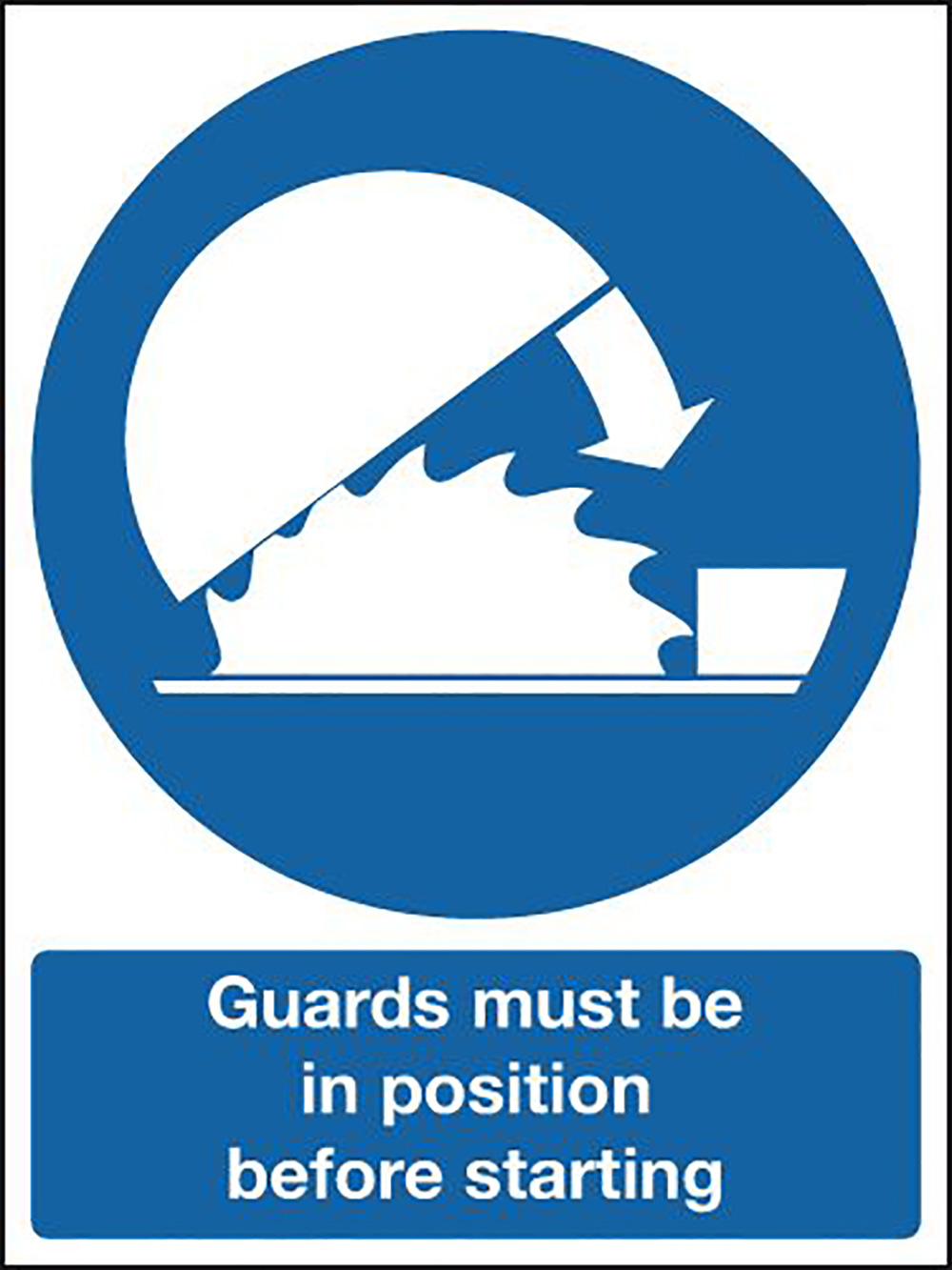 Guards Must Be In Position Before Starting  100x75mm 1.2mm Rigid Plastic Safety Sign  