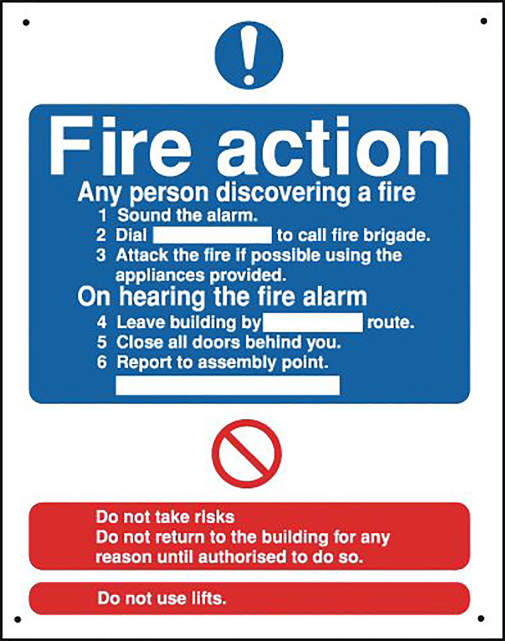 Fire Action  250x200mm 0.9mm Aluminium Safety Sign  