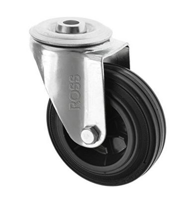 MD Bolt Hole Swivel Castor - 100mm - Black Rubber Tyred
