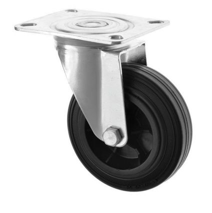 MD Top Plate Swivel Castor - 200mm - Black Rubber Tyred