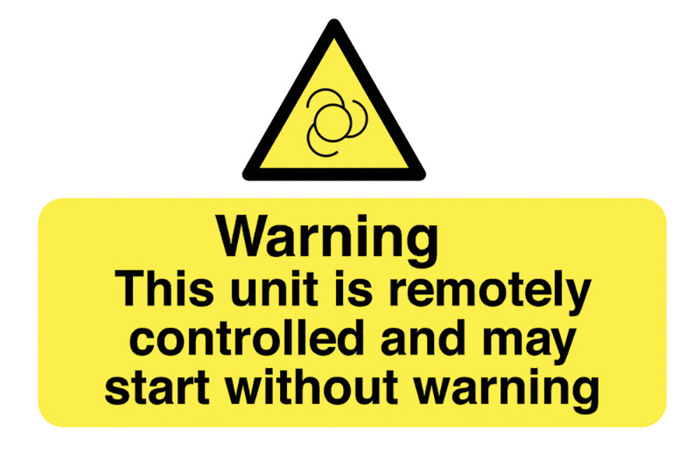 Warning this Unit Is Remotely Controlled Self Adhesive Vinyl Sign Pack of 6 