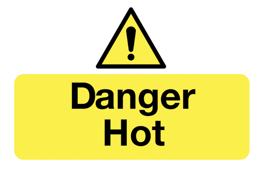 Danger Hot Self Adhesive Vinyl Sign Pack of 6