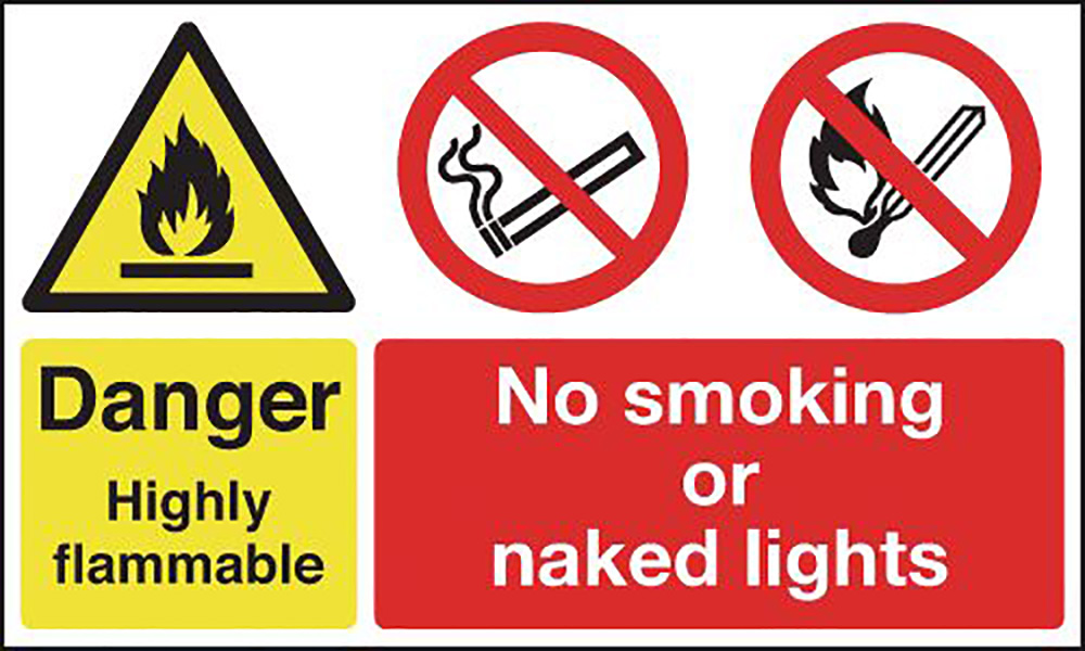 450x600mm Danger Highly Flammable No smoking No naked lights stanchion sign