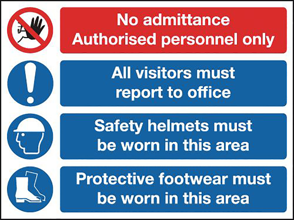 No Admittance/Visitors/Hard Hats/Footwear Multi-Message Sign 600 x 800mm