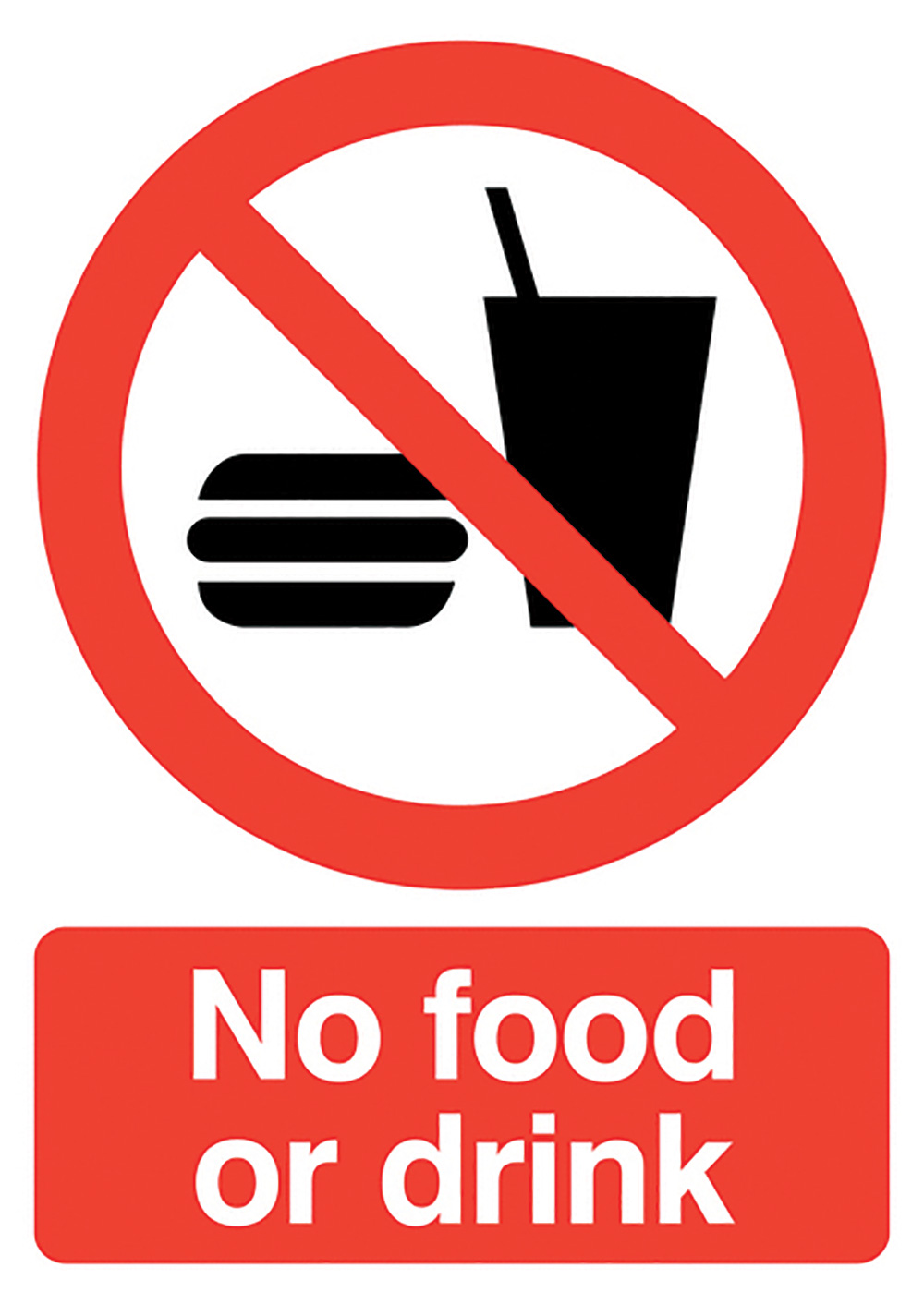No Food or Drink  297x210mm 1.2mm Rigid Plastic Safety Sign  