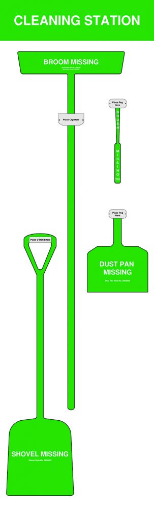 Green Shadow Board Non Stocked Dustpan  brush  broom and shovel