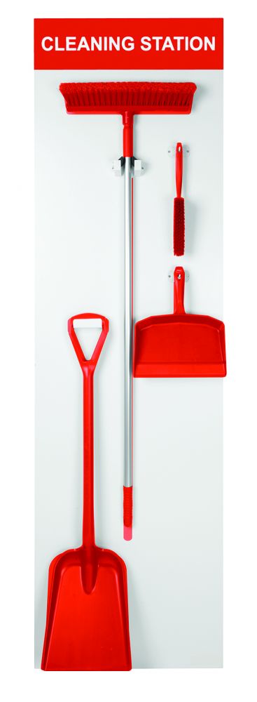 Red Shadow Board Stocked Dustpan brush broom and shovel