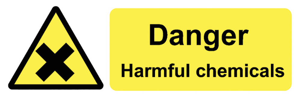 Danger Harmful Chemicals 50x150mm Self Adhesive Vinyl Sign Pack of 6