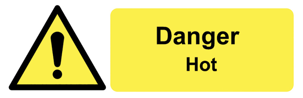 Danger Hot 50 x 150mm Self Adhesive Vinyl Sign Pack of 6