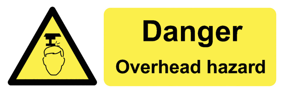 Danger Overhead Hazard 50 x 150mm Self Adhesive Vinyl Sign Pack of 6