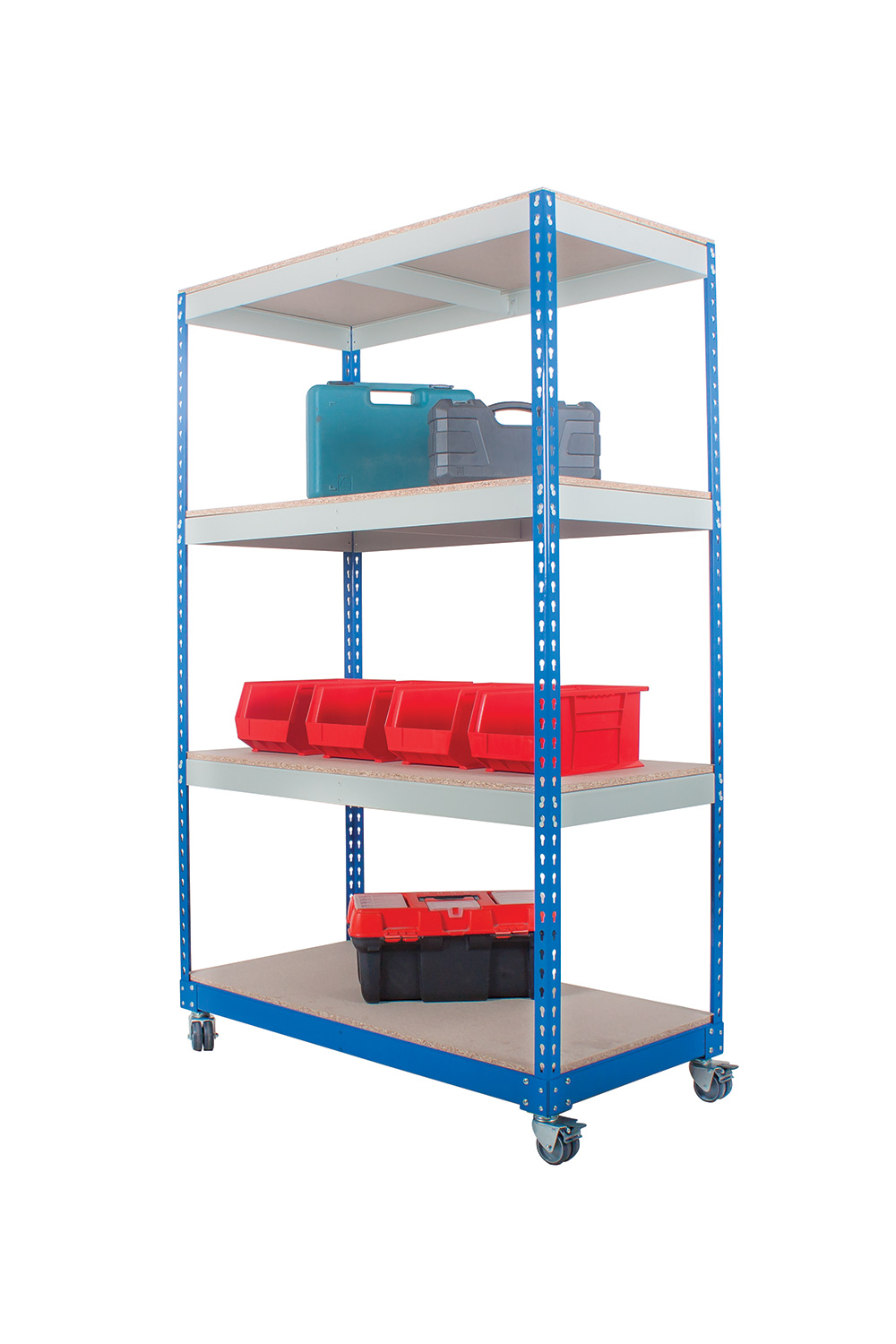 Rivet Trolley Shelving c/w 4 Chipboard Shelves and Castors