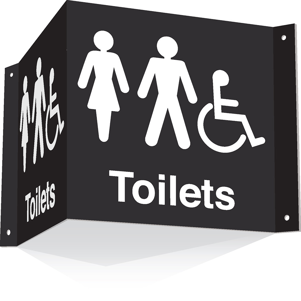 200x400mm Toilets 3d Projecting Washroom Sign - black text on white background